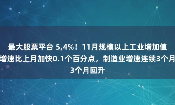 最大股票平台 5.4%！11月规模以上工业增加值同比增速比上月加快0.1个百分点，制造业增速连续3个月回升