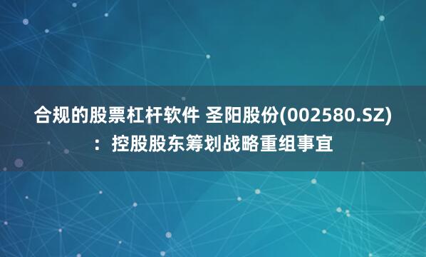 合规的股票杠杆软件 圣阳股份(002580.SZ)：控股股东筹划战略重组事宜